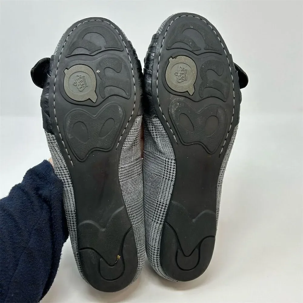 Born Women's Molly Ballet Flats Gray Plaid Black Bold Bow Size 9 Casual Fall
